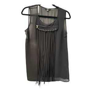 RUDSAK Black Blouse with Sheer Fabric and Fringe
